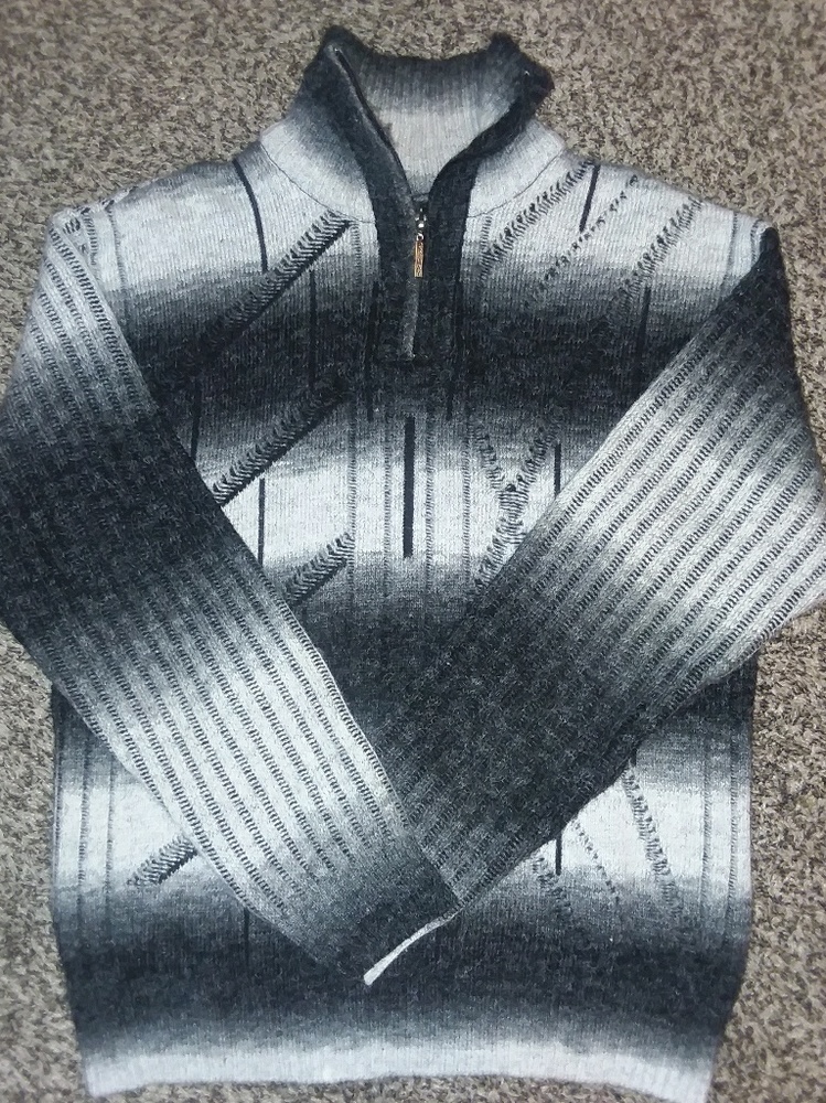 Grey & White Striped Wool Sweater